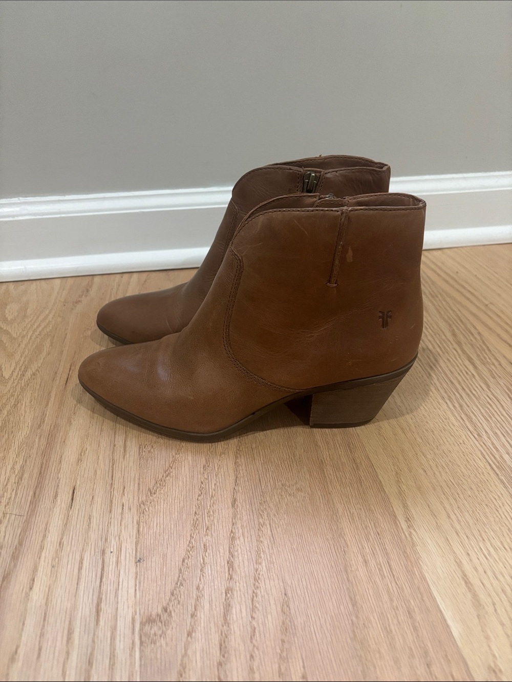 Women’s Brown Leather Ankle Booties with Low Block Heel FRYE